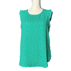 Adrianna Papell Blouse in Green w/Small Floral Print Ruffled Shoulders Size S